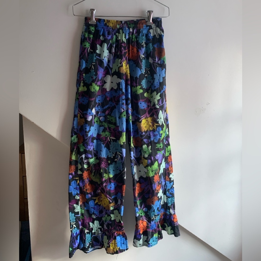 A Bronze Age Floral Cotton Ruffle Hem Party Pants